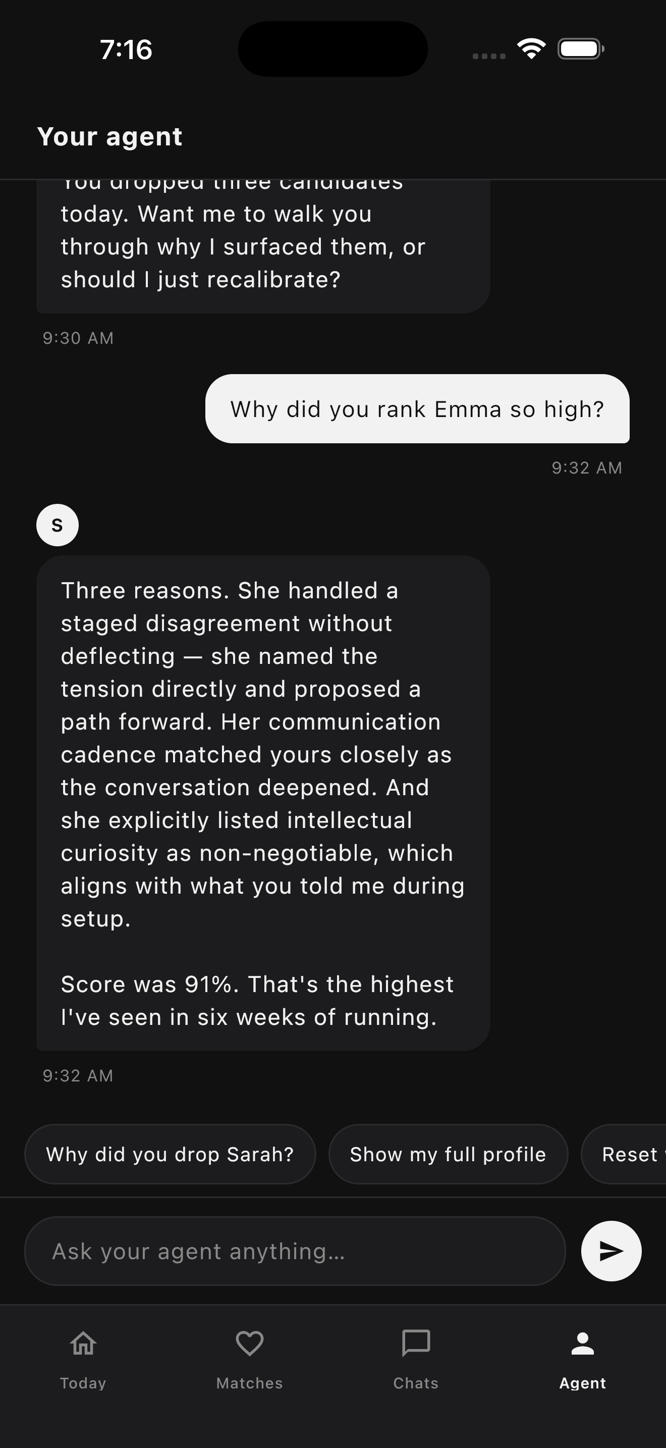Seen app — Agent screen
